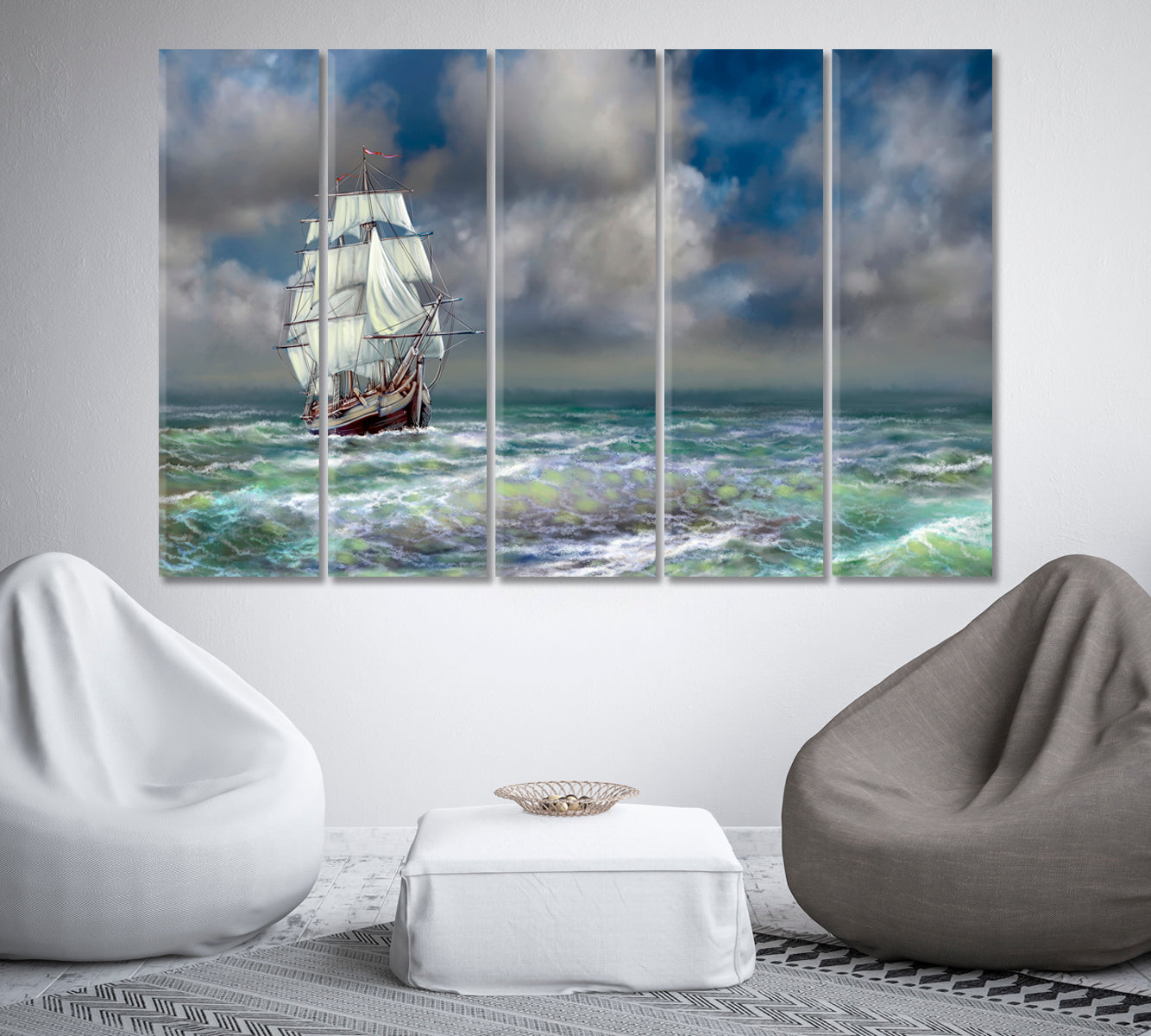 Huge Sailboat in Stormy Ocean Canvas Print-Canvas Print-CetArt-1 Panel-24x16 inches-CetArt