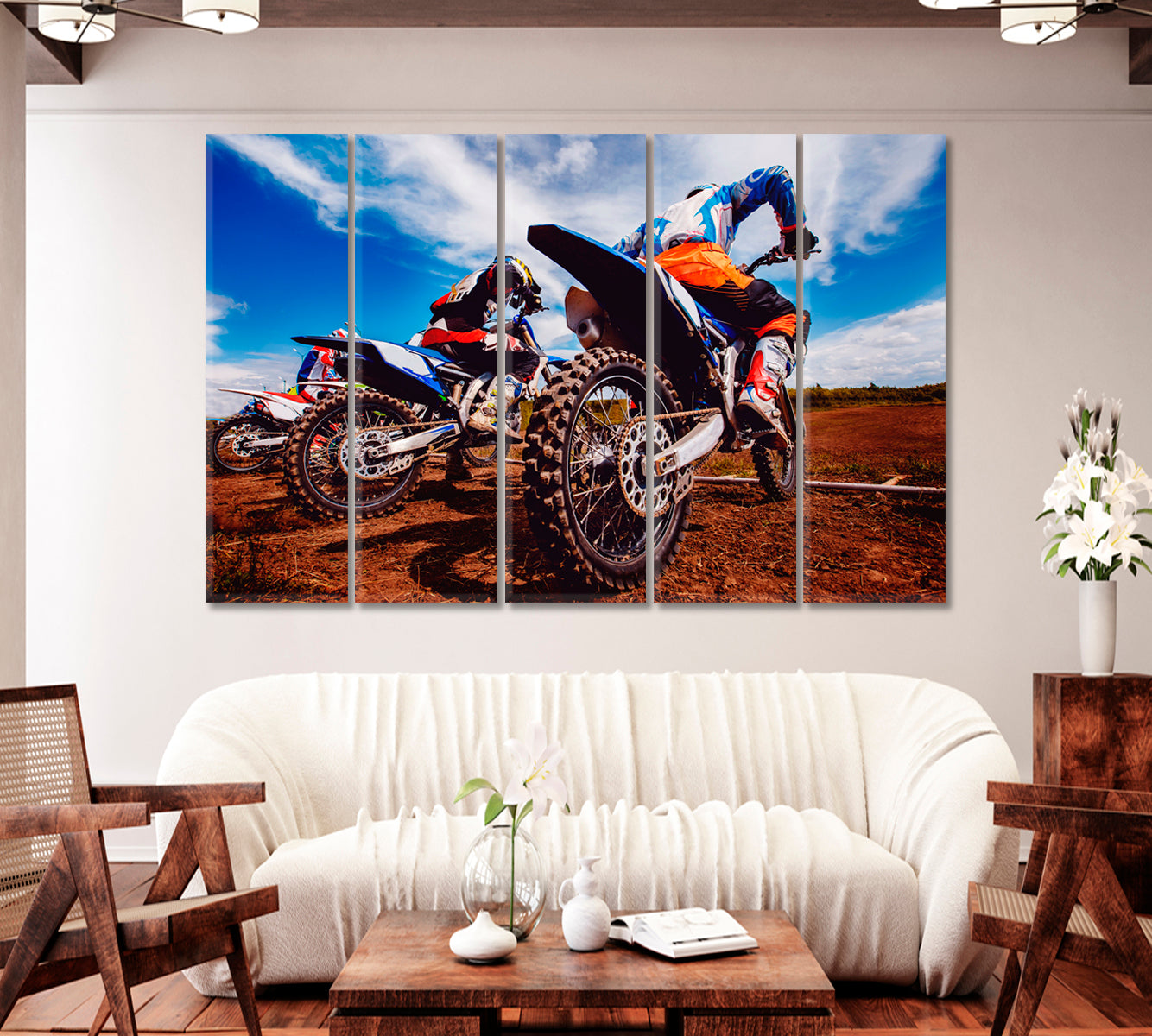 Bikers at Start Before Motocross Canvas Print-Canvas Print-CetArt-1 Panel-24x16 inches-CetArt