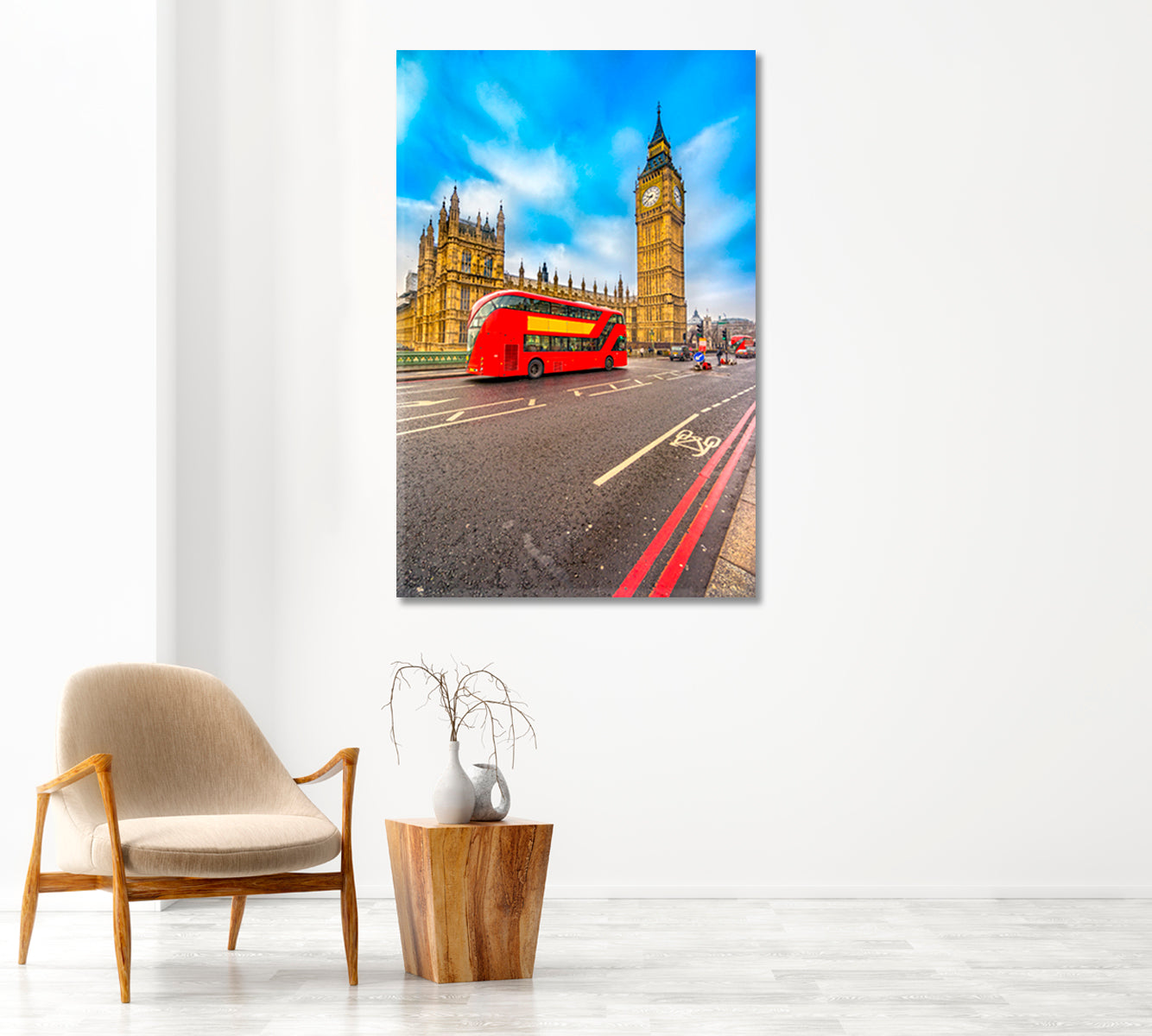 Double Decker Red Bus on London Street Canvas Print-Canvas Print-CetArt-1 panel-16x24 inches-CetArt