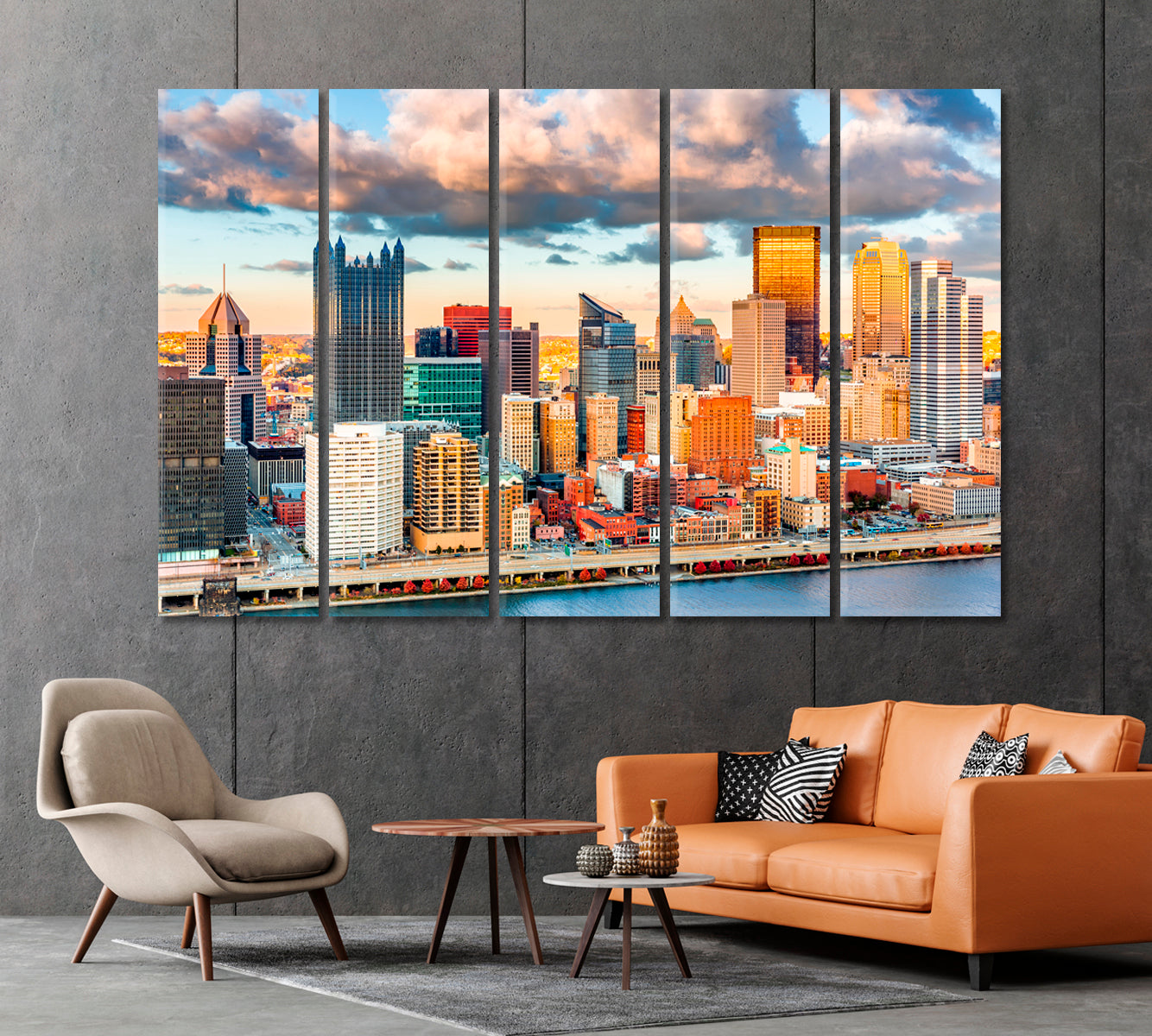 Pittsburgh Downtown under a Warm Sunset Light USA Canvas Print-Canvas Print-CetArt-1 Panel-24x16 inches-CetArt