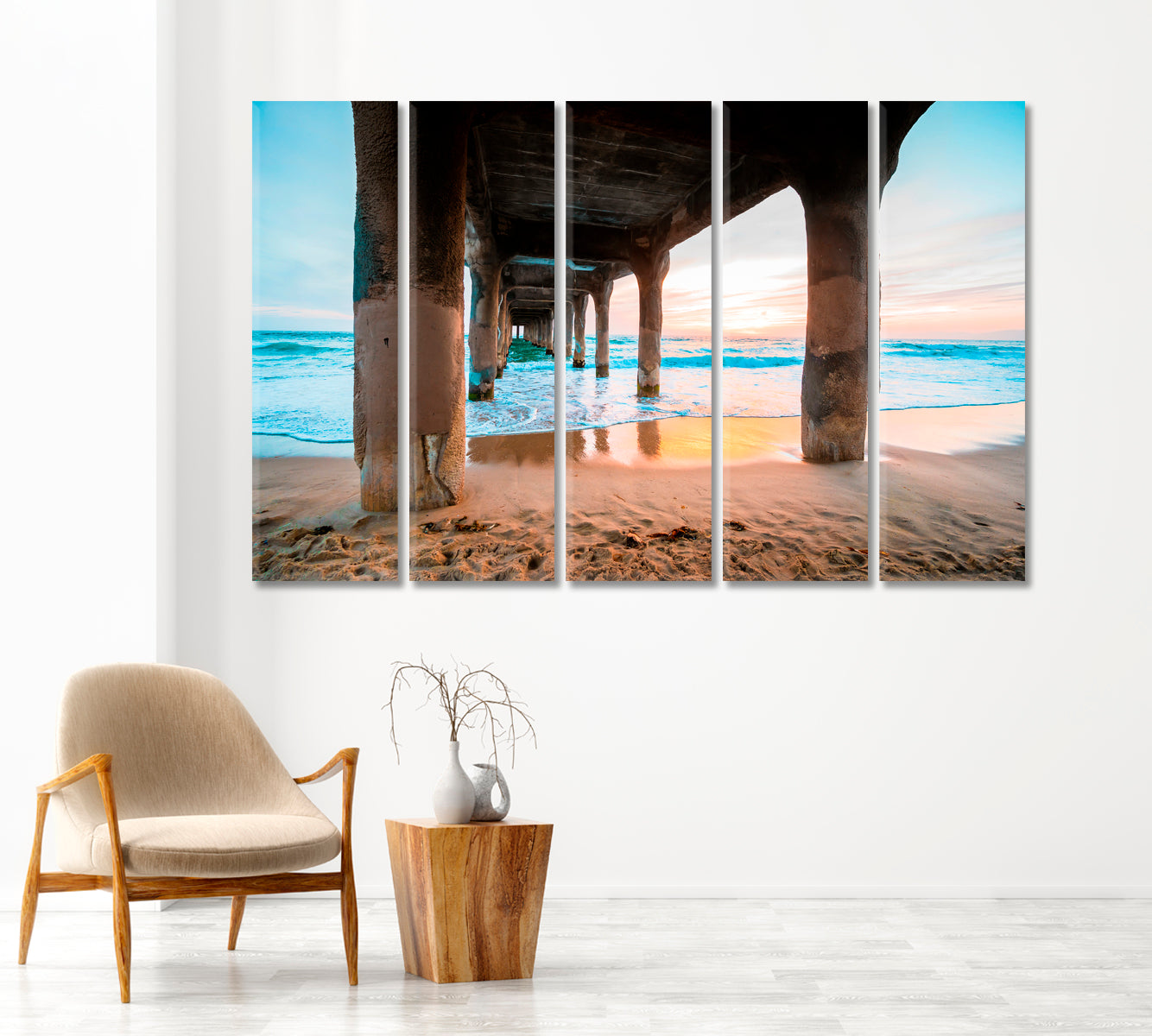 Manhattan Beach Pier at Bright Sunset Canvas Print-Canvas Print-CetArt-1 Panel-24x16 inches-CetArt