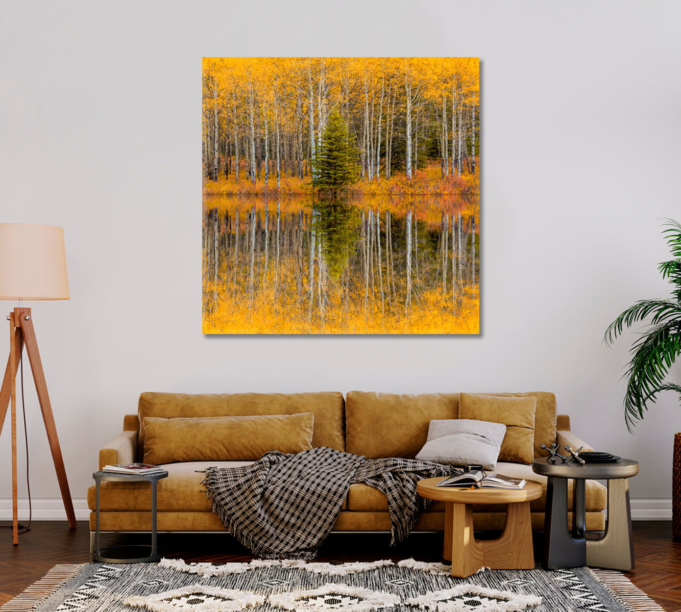 Beautiful Autumn Trees Forest Reflections Canvas Print-Canvas Print-CetArt-1 panel-12x12 inches-CetArt
