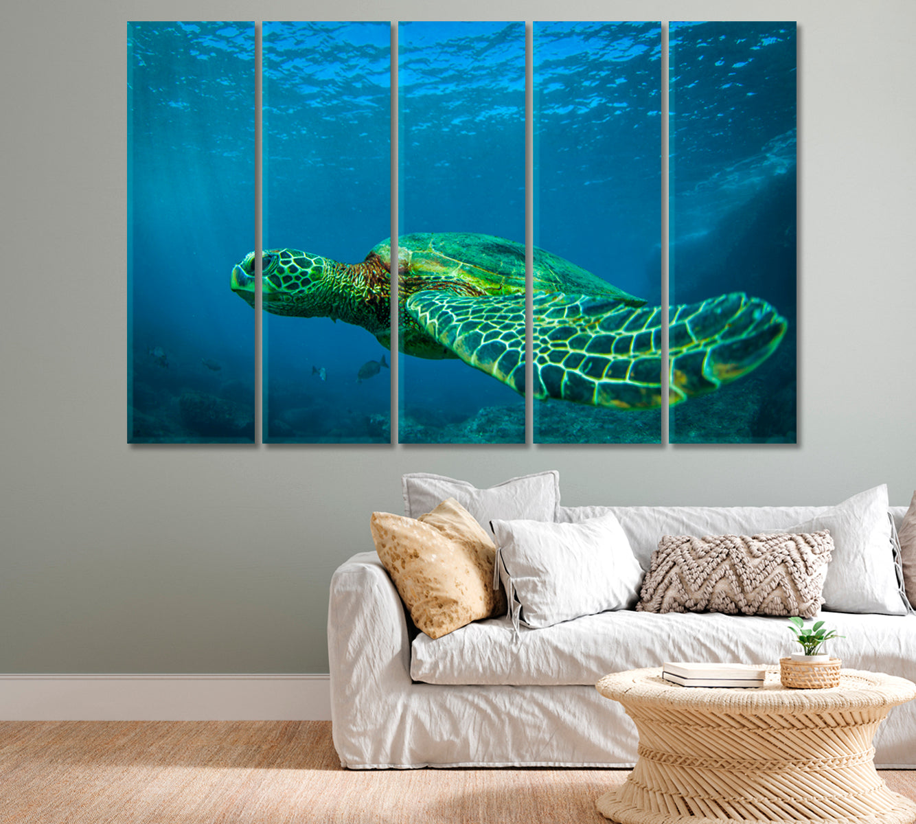 Green Sea Turtle Swimming Among Coral Reefs Canvas Print-Canvas Print-CetArt-1 Panel-24x16 inches-CetArt