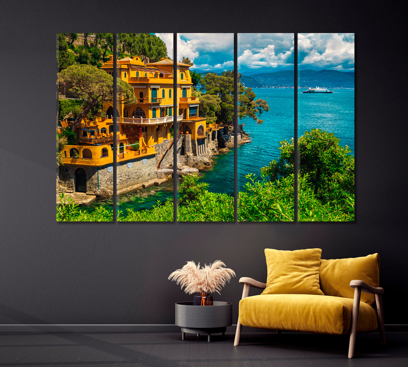 Luxury House on Promenade of Portofino Bay Italy Canvas Print-Canvas Print-CetArt-1 Panel-24x16 inches-CetArt