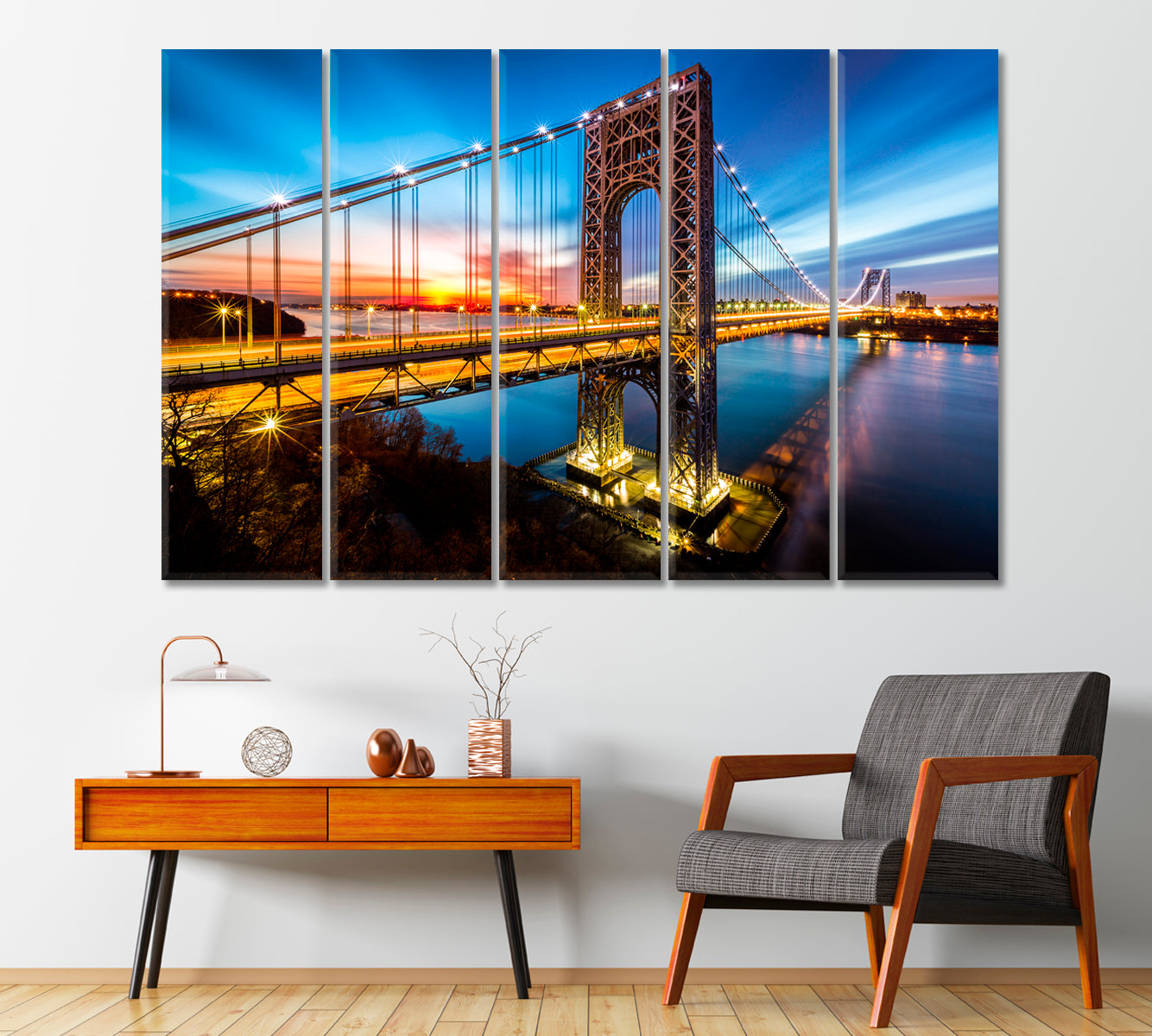 George Washington Bridge at Sunset Canvas Print-Canvas Print-CetArt-1 Panel-24x16 inches-CetArt