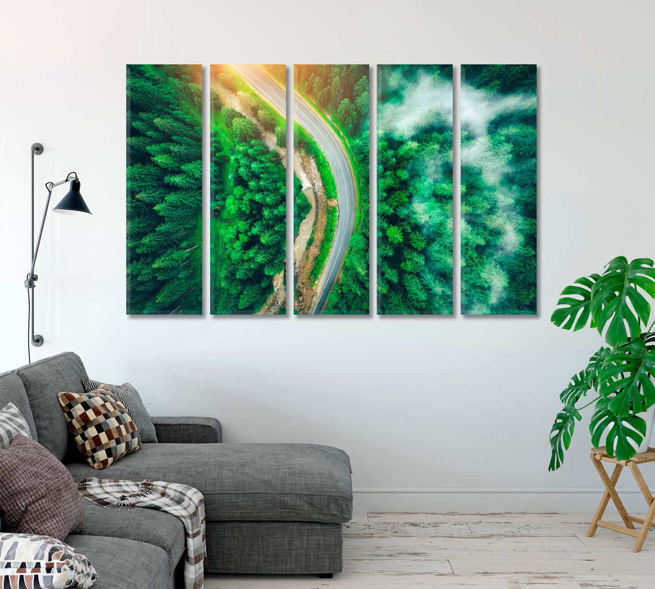 Road in Beautiful Green Pine Forest Carpathian Mountains Ukraine Canvas Print-Canvas Print-CetArt-1 Panel-24x16 inches-CetArt