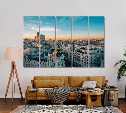 Metropolis Building and Gran Via Madrid Spain Canvas Print-Canvas Print-CetArt-1 Panel-24x16 inches-CetArt