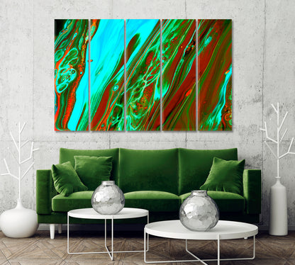 Green Orange Abstract Flowing Waves Canvas Print-Canvas Print-CetArt-5 Panels-36x24 inches-CetArt