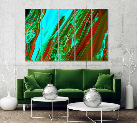 Green Orange Abstract Flowing Waves Canvas Print-Canvas Print-CetArt-5 Panels-36x24 inches-CetArt