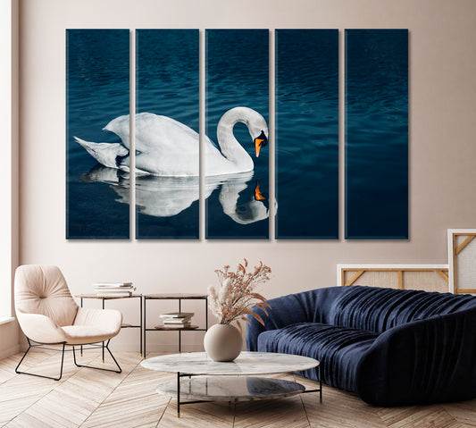 Beautiful Swan in Crystal Blue Lake Canvas Print-Canvas Print-CetArt-1 Panel-24x16 inches-CetArt