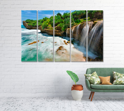 Jogan Beach with Waterfall Java Indonesia Canvas Print-Canvas Print-CetArt-1 Panel-24x16 inches-CetArt