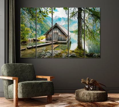 Old Wooden House on Picturesque Lake Obersee Germany Canvas Print-Canvas Print-CetArt-1 Panel-24x16 inches-CetArt