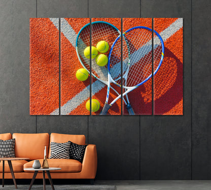 Pair of Tennis Rackets and Five Balls Canvas Print-Canvas Print-CetArt-1 Panel-24x16 inches-CetArt