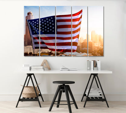 American Flag Flying in the Wind Canvas Print-Canvas Print-CetArt-1 Panel-24x16 inches-CetArt