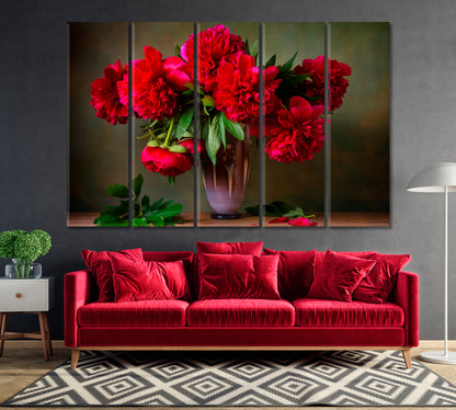 Still Life with Red Peonies Canvas Print-Canvas Print-CetArt-1 Panel-24x16 inches-CetArt