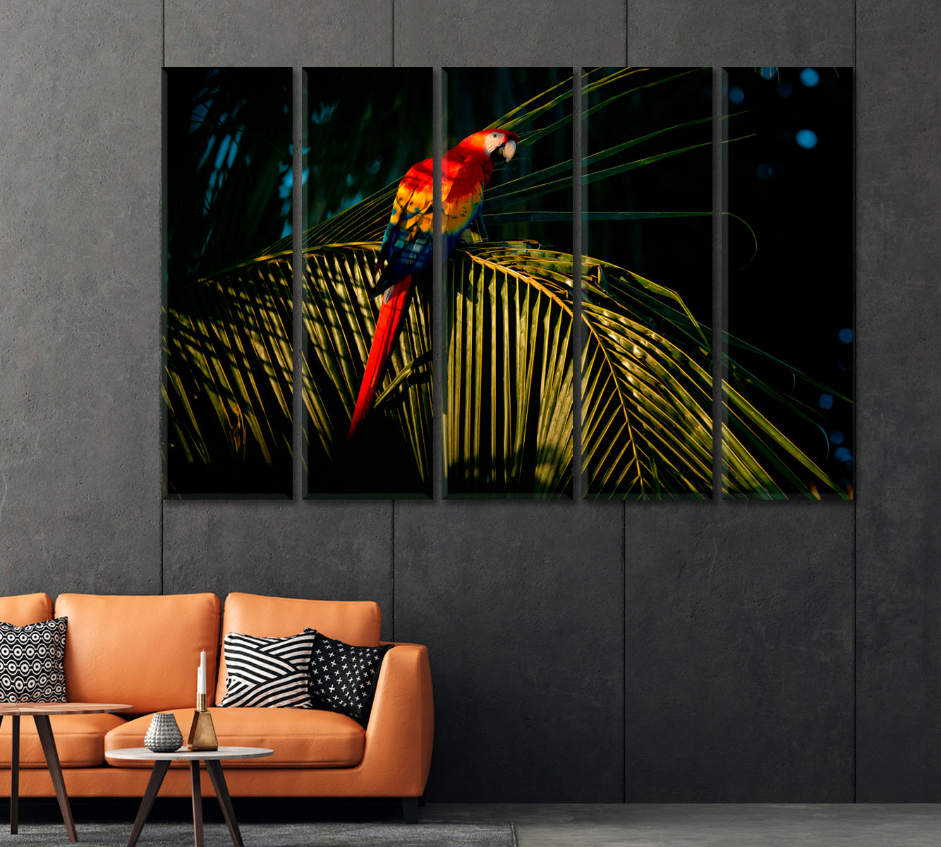 Macaw Parrot on Palm Leaf Canvas Print-Canvas Print-CetArt-1 Panel-24x16 inches-CetArt
