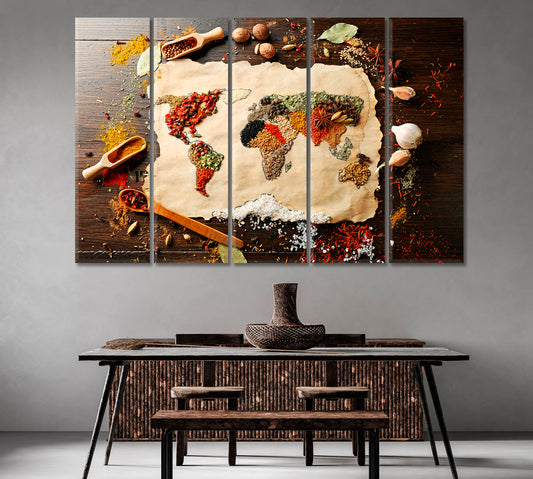 Map World Made from Different Kinds of Spices Canvas Print-Canvas Print-CetArt-1 Panel-24x16 inches-CetArt