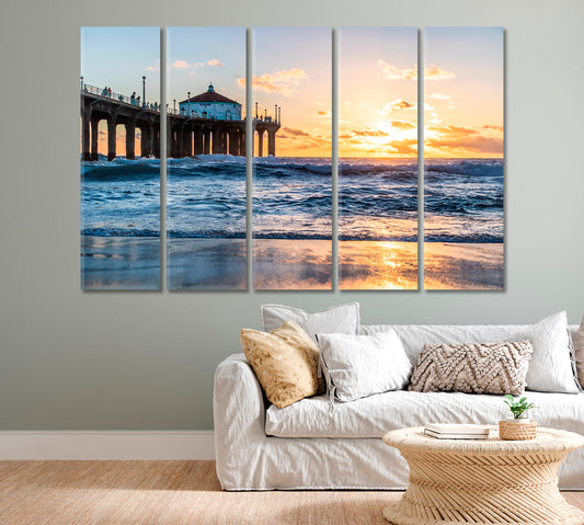 Sunset Behind Manhattan Beach Pier California Canvas Print-Canvas Print-CetArt-1 Panel-24x16 inches-CetArt