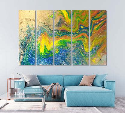 Abstract Watercolor Blue Yellow Splashes Canvas Print-Canvas Print-CetArt-5 Panels-36x24 inches-CetArt