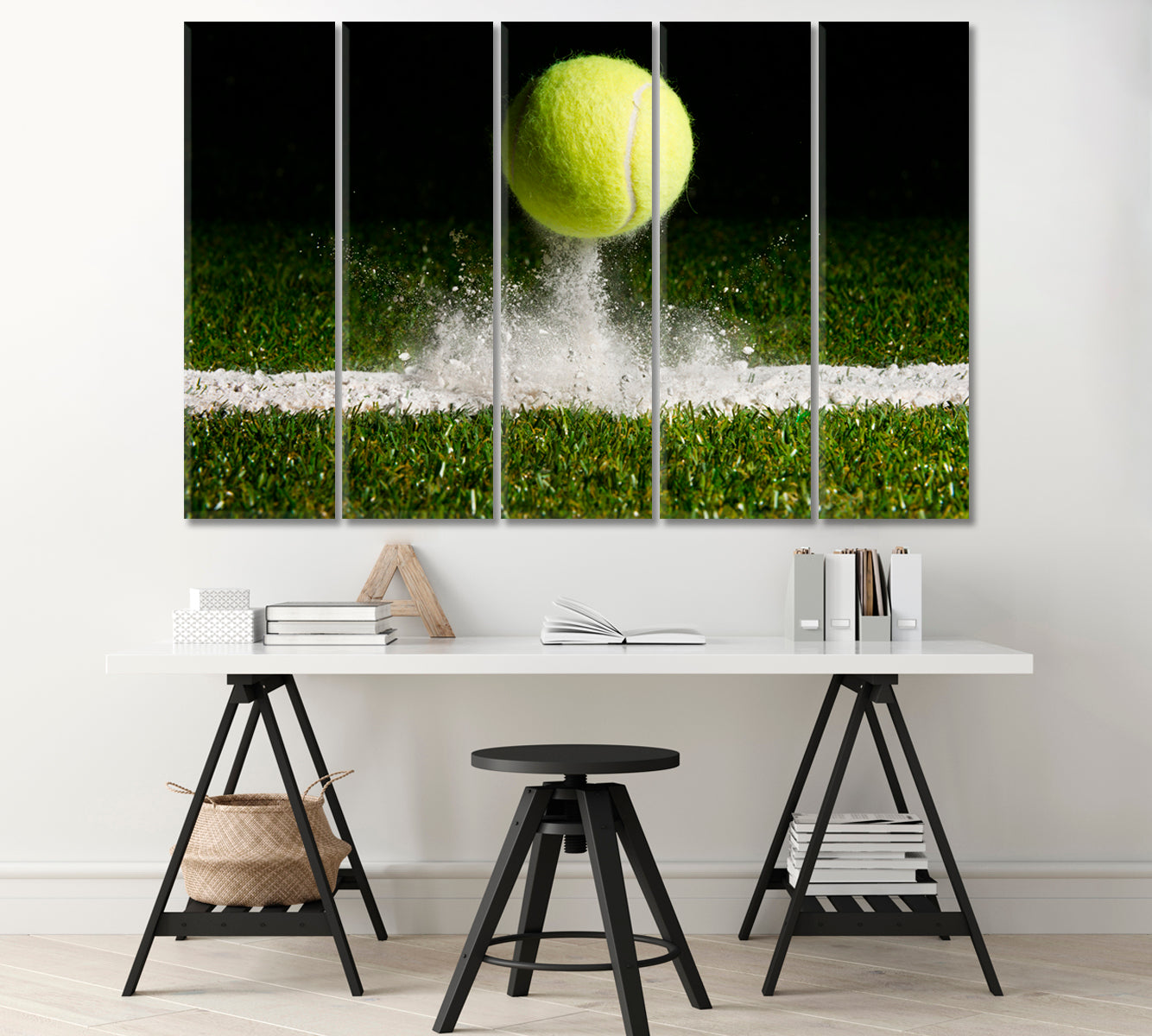 Tennis Ball Bounces off Line on Grass Canvas Print-Canvas Print-CetArt-1 Panel-24x16 inches-CetArt