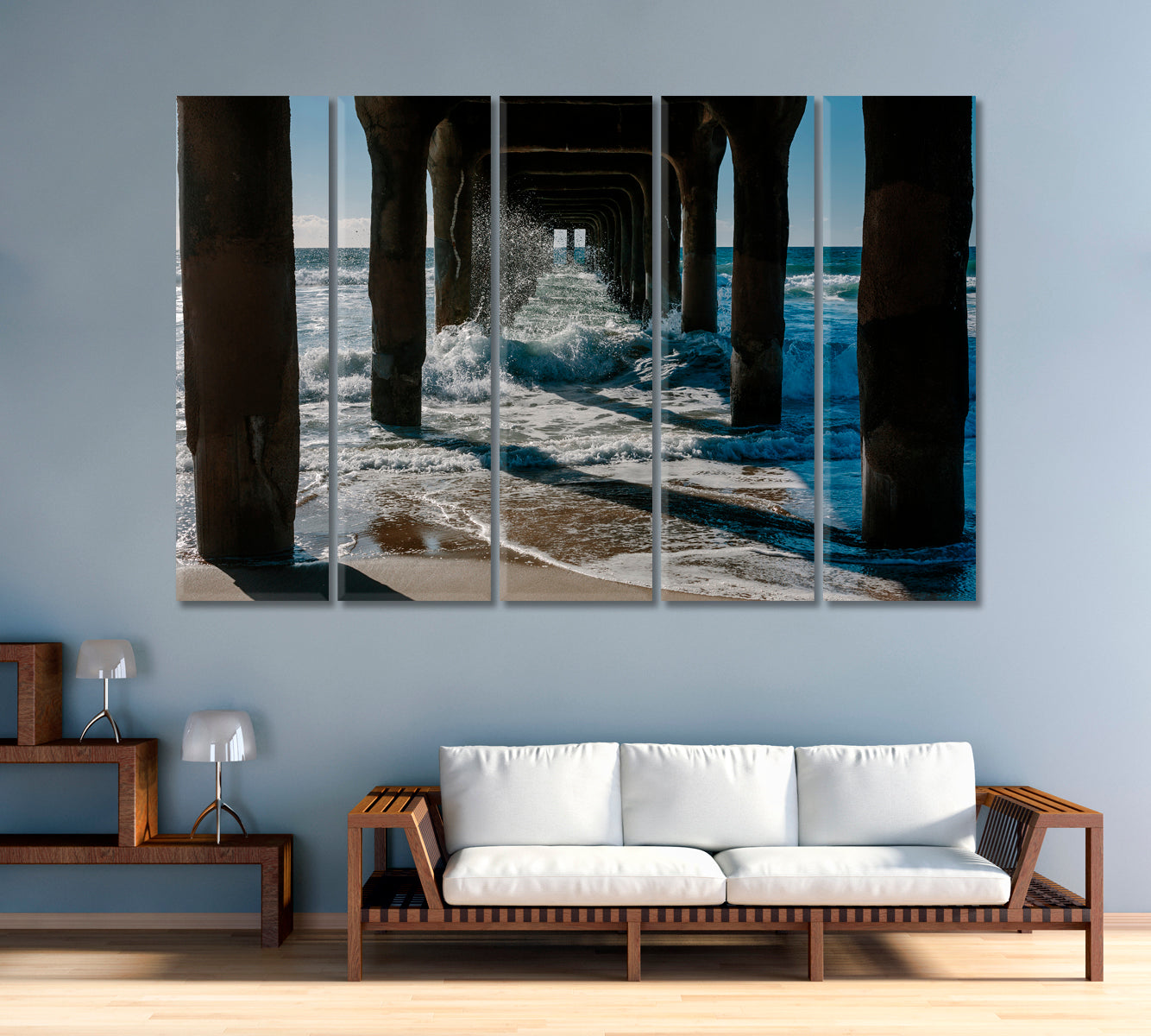Crashing Waves Under Manhattan Beach Pier Canvas Print-Canvas Print-CetArt-1 Panel-24x16 inches-CetArt