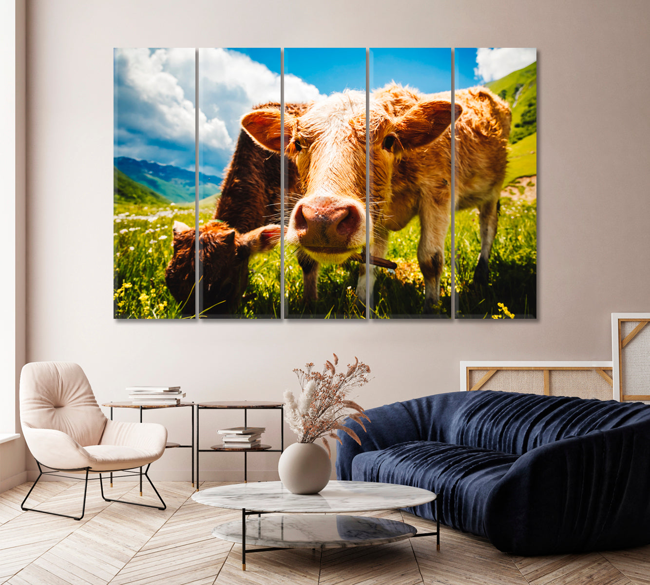 Cows Grazing on Alpine Meadow Canvas Print-Canvas Print-CetArt-1 Panel-24x16 inches-CetArt