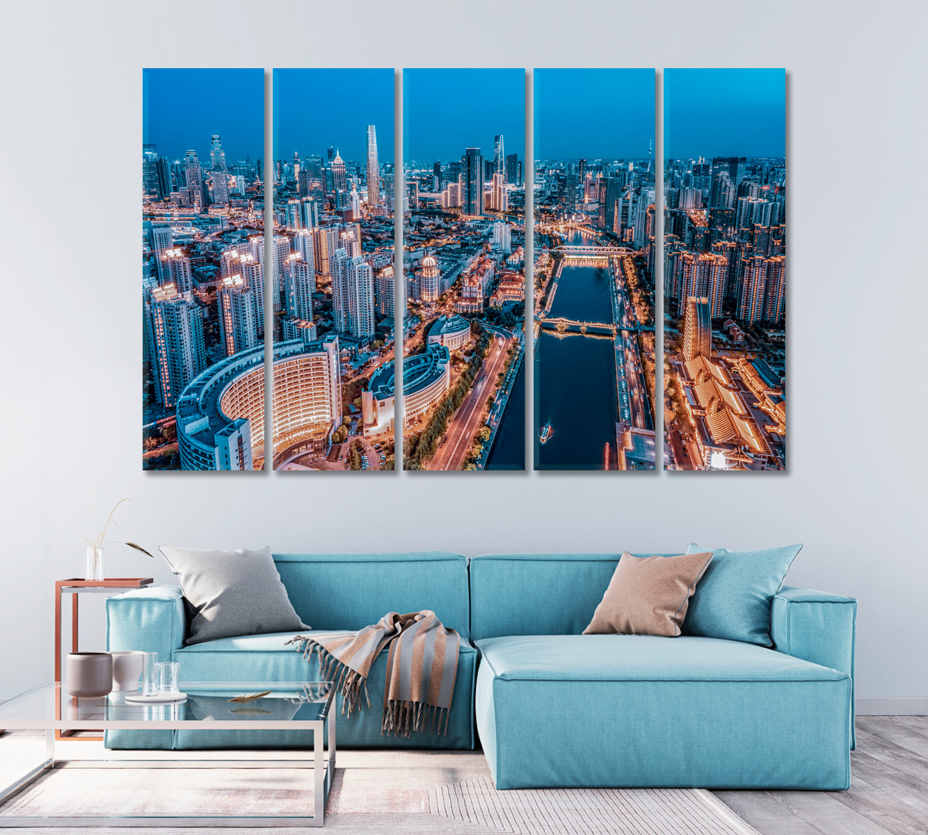 Tianjin City Building Skyline at Night Canvas Print-Canvas Print-CetArt-1 Panel-24x16 inches-CetArt