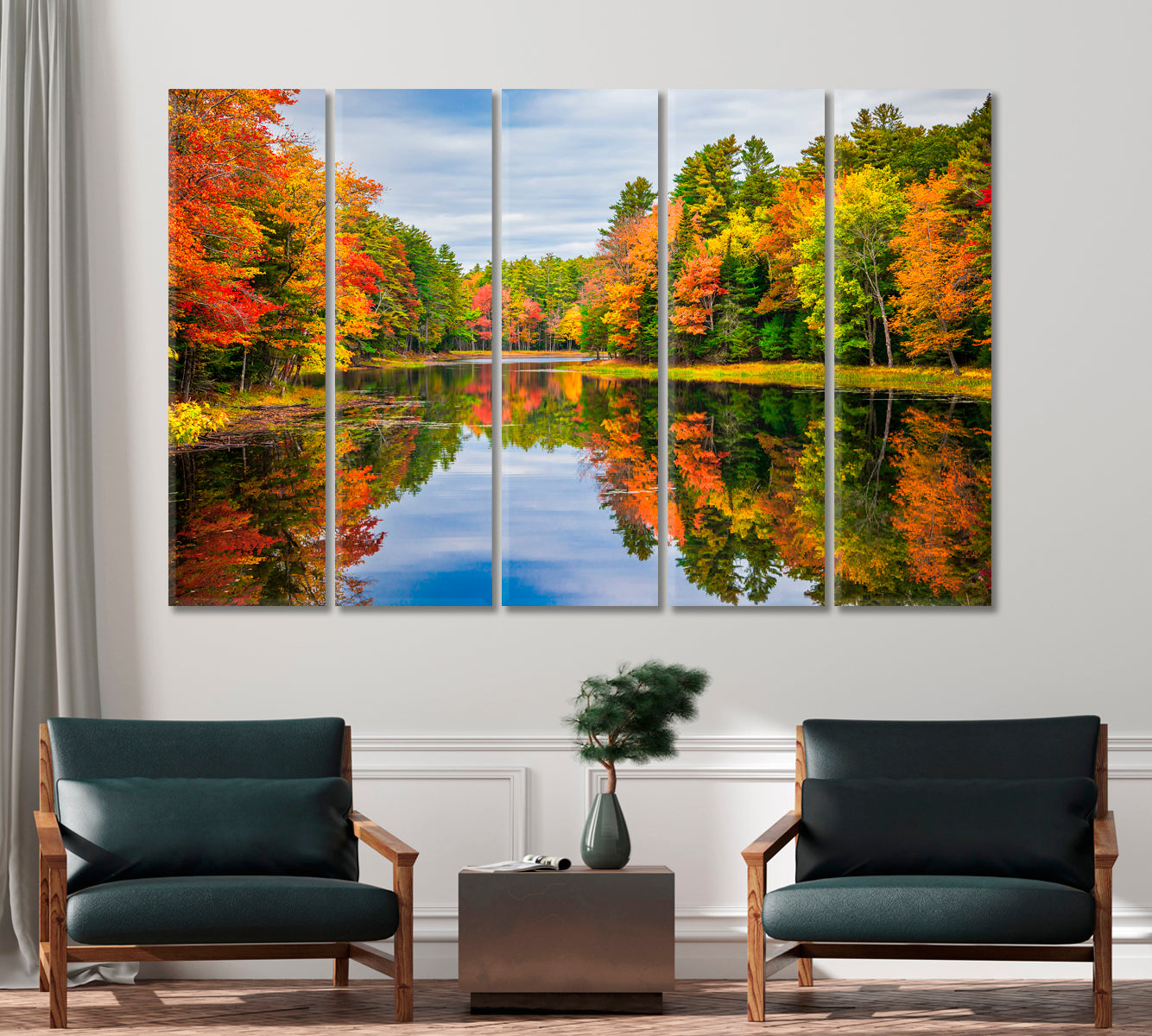 Colorful Autumn Trees Reflections in Calm Pond Canvas Print-Canvas Print-CetArt-1 Panel-24x16 inches-CetArt