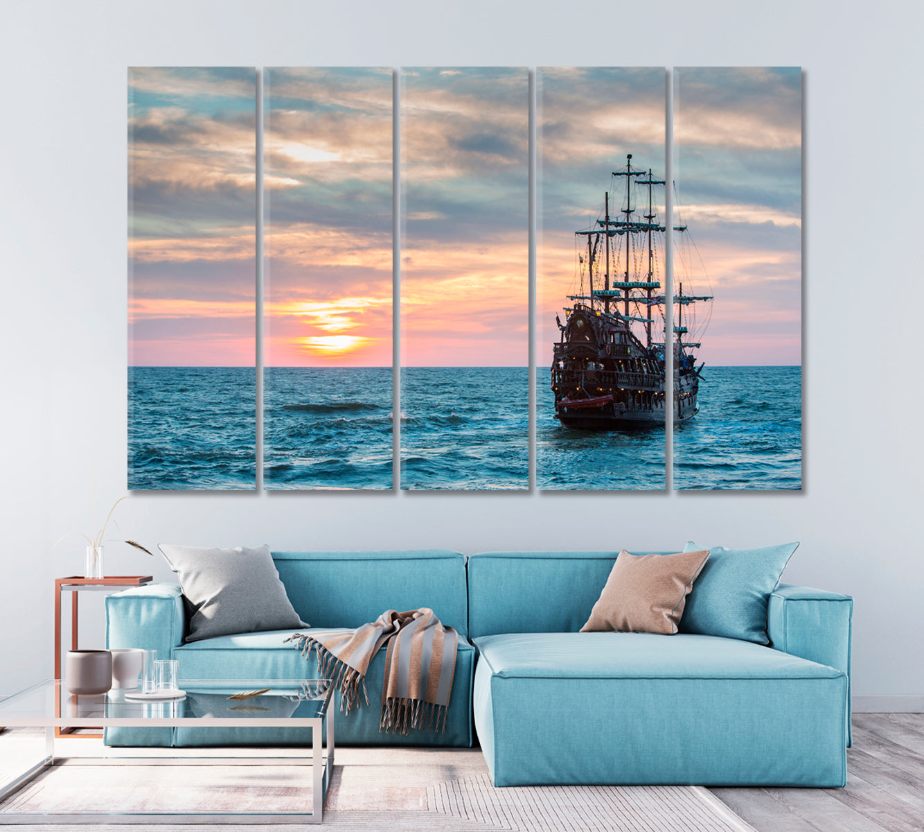 Old Ship in Sea at Sunset Canvas Print-Canvas Print-CetArt-1 Panel-24x16 inches-CetArt