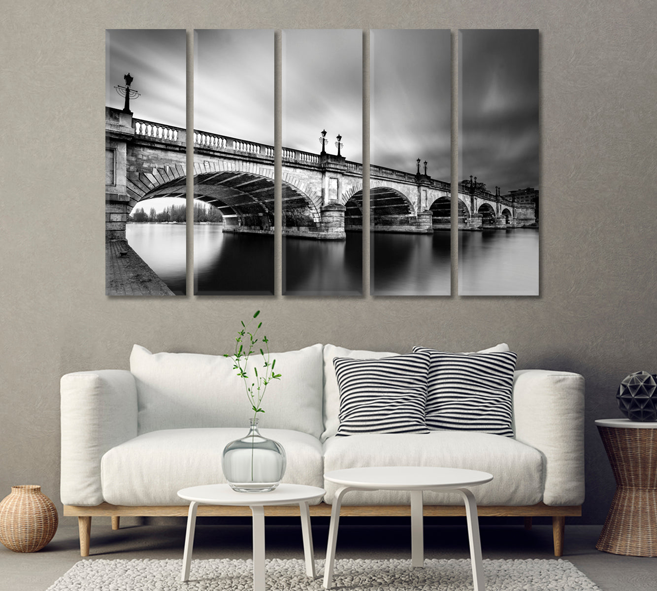 Black and White Kingston Bridge over River Thames England Canvas Print-Canvas Print-CetArt-1 Panel-24x16 inches-CetArt
