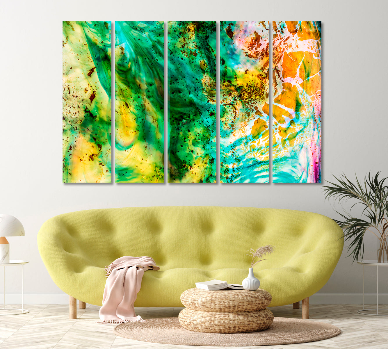 Colored Splashes Ink Abstract Paint Canvas Print-Canvas Print-CetArt-5 Panels-36x24 inches-CetArt