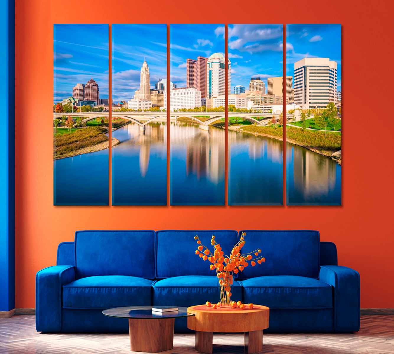 Columbus Skyscrapers and Scioto River Bridge Canvas Print-Canvas Print-CetArt-1 Panel-24x16 inches-CetArt