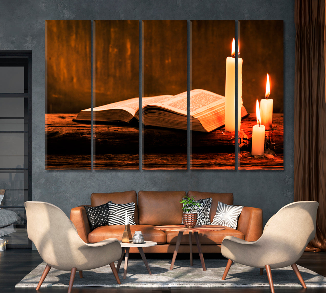 Bible with Candles Canvas Print-CetArt-1 Panel-24x16 inches-CetArt