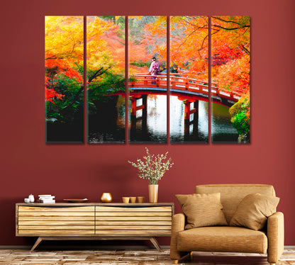 Wooden Bridge in Autumn Park Japan Canvas Print-Canvas Print-CetArt-1 Panel-24x16 inches-CetArt