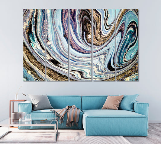 Blue Swirls of Marble Abstract Ripples of Agate Canvas Print-Canvas Print-CetArt-1 Panel-24x16 inches-CetArt