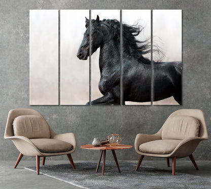 Black Friesian Horse Canvas Print-Canvas Print-CetArt-1 Panel-24x16 inches-CetArt