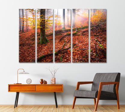 Fairy Autumn Forest with Red Leaves Canvas Print-Canvas Print-CetArt-1 Panel-24x16 inches-CetArt