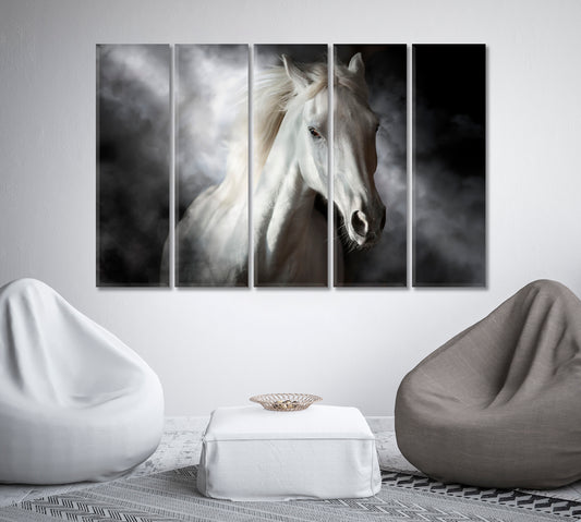White Horse in Mist Canvas Print-Canvas Print-CetArt-1 Panel-24x16 inches-CetArt