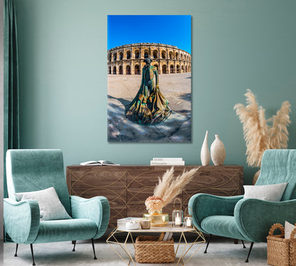 Roman Amphitheater with Monument to Toreador Provence Canvas Print-Canvas Print-CetArt-1 panel-16x24 inches-CetArt