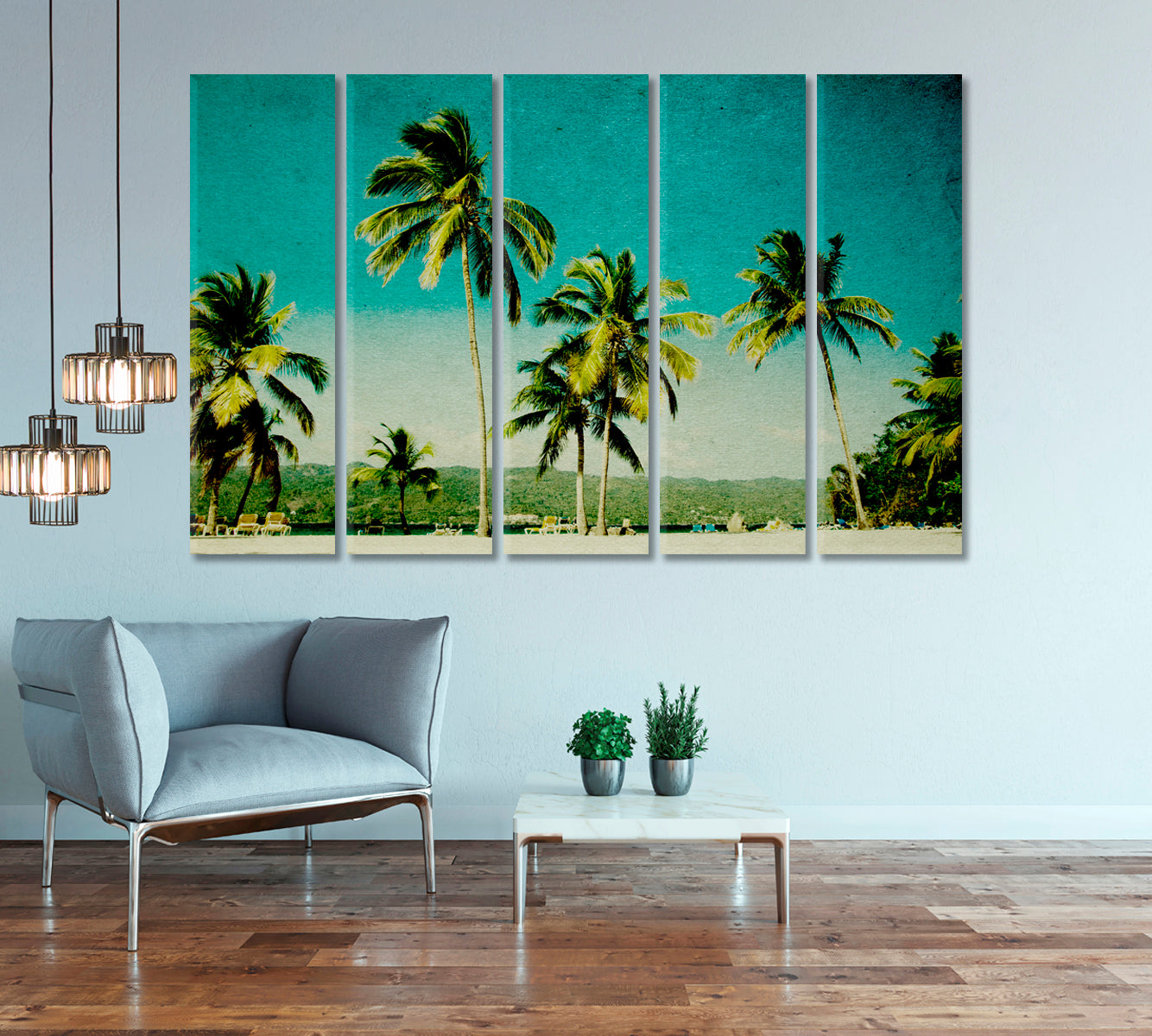 Tropical Beach with Palm Trees Canvas Print-Canvas Print-CetArt-1 Panel-24x16 inches-CetArt