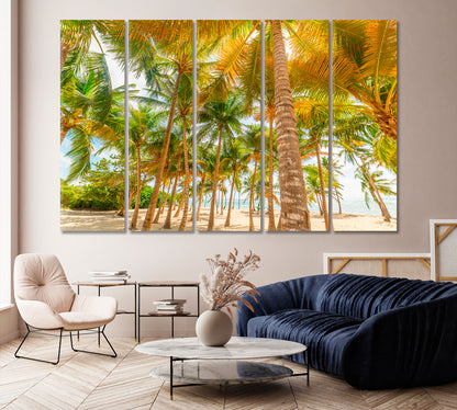 Coconut Trees on White Sandy Beach Canvas Print-Canvas Print-CetArt-1 Panel-24x16 inches-CetArt