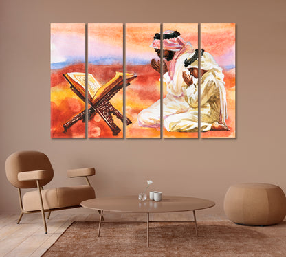Muslim Father and Son Praying Together Canvas Print-Canvas Print-CetArt-1 Panel-24x16 inches-CetArt