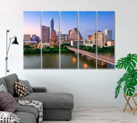 Austin Texas USA Downtown Skyline on Colorado River Canvas Print-Canvas Print-CetArt-1 Panel-24x16 inches-CetArt