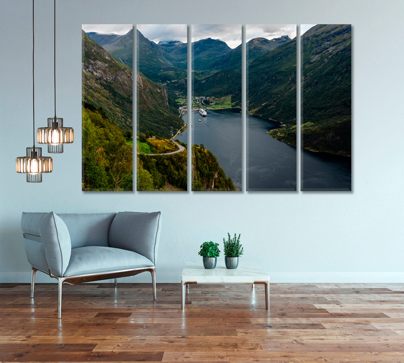 Cruise Liner In Geiranger Fjord Norway Canvas Print-Canvas Print-CetArt-5 Panels-36x24 inches-CetArt