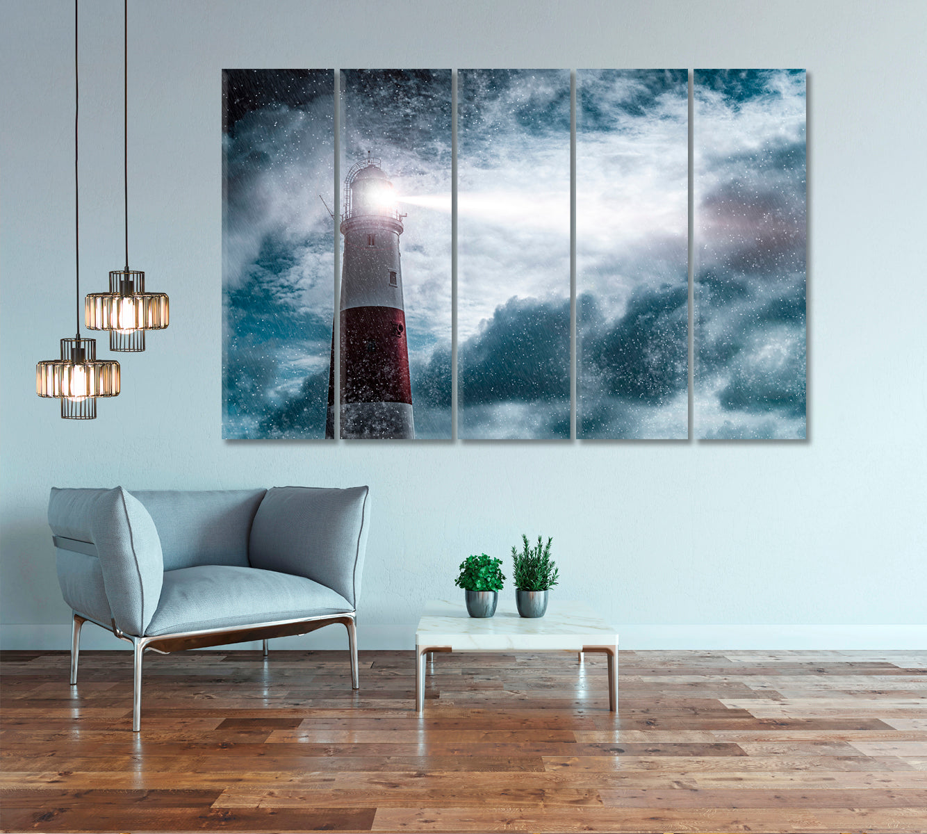 Big Lighthouse In Storm Canvas Print-Canvas Print-CetArt-5 Panels-36x24 inches-CetArt
