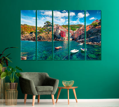 Riomaggiore and Cinque Terre Mountain Range Italy Canvas Print-Canvas Print-CetArt-1 Panel-24x16 inches-CetArt