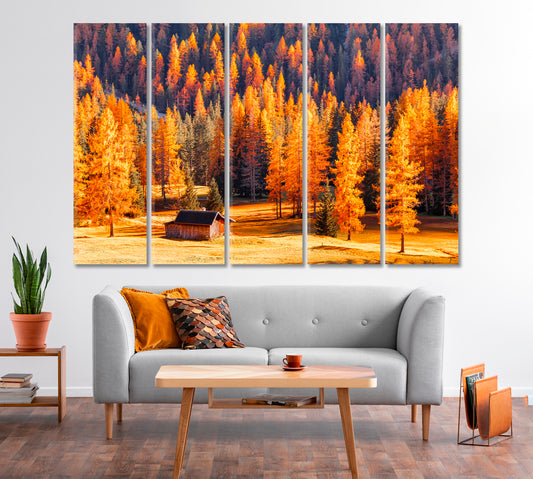 Wooden House Surrounded by Autumn Dolomites Trees Canvas Print-Canvas Print-CetArt-1 Panel-24x16 inches-CetArt