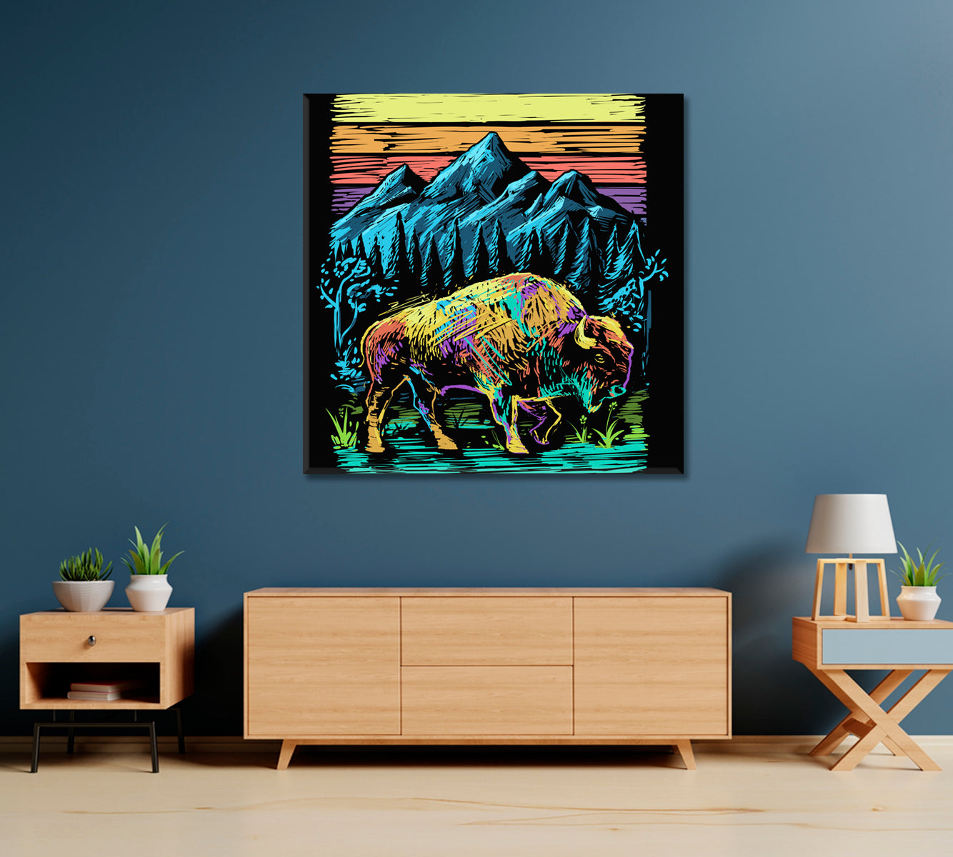 Abstract Bright Bison in Yellowstone National Park Canvas Print-Canvas Print-CetArt-1 panel-12x12 inches-CetArt