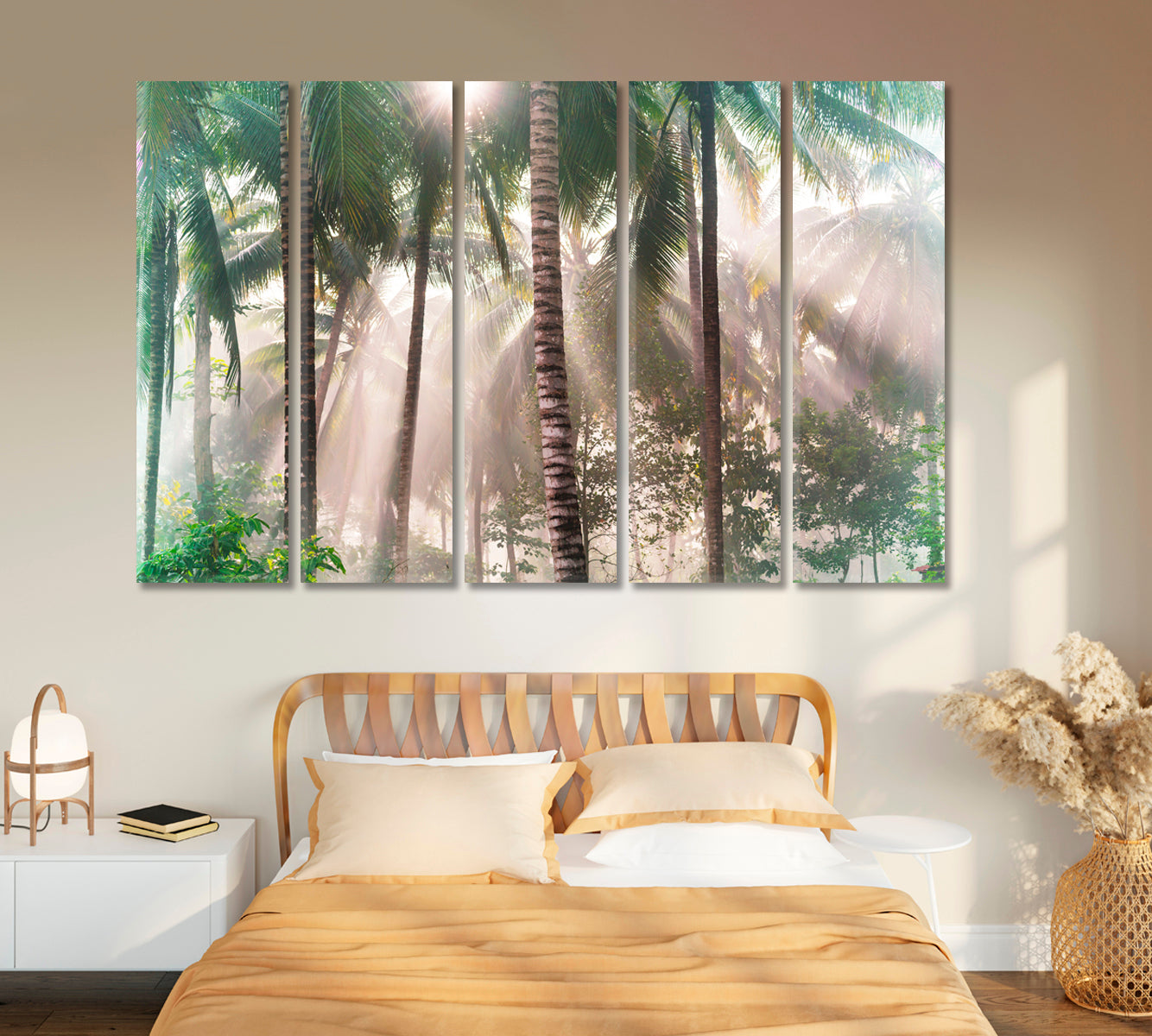 Tropical Palm Tree Forest with Sunbeams Canvas Print-Canvas Print-CetArt-1 Panel-24x16 inches-CetArt