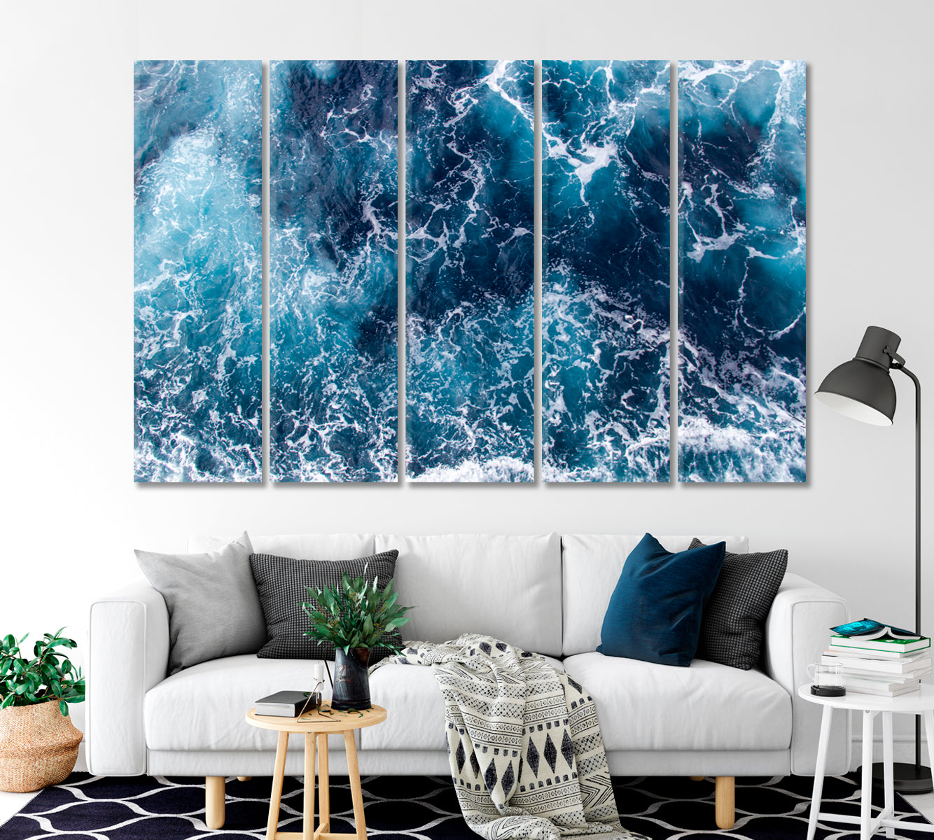 Blue Sea Waves with Foam Canvas Print-Canvas Print-CetArt-1 Panel-24x16 inches-CetArt